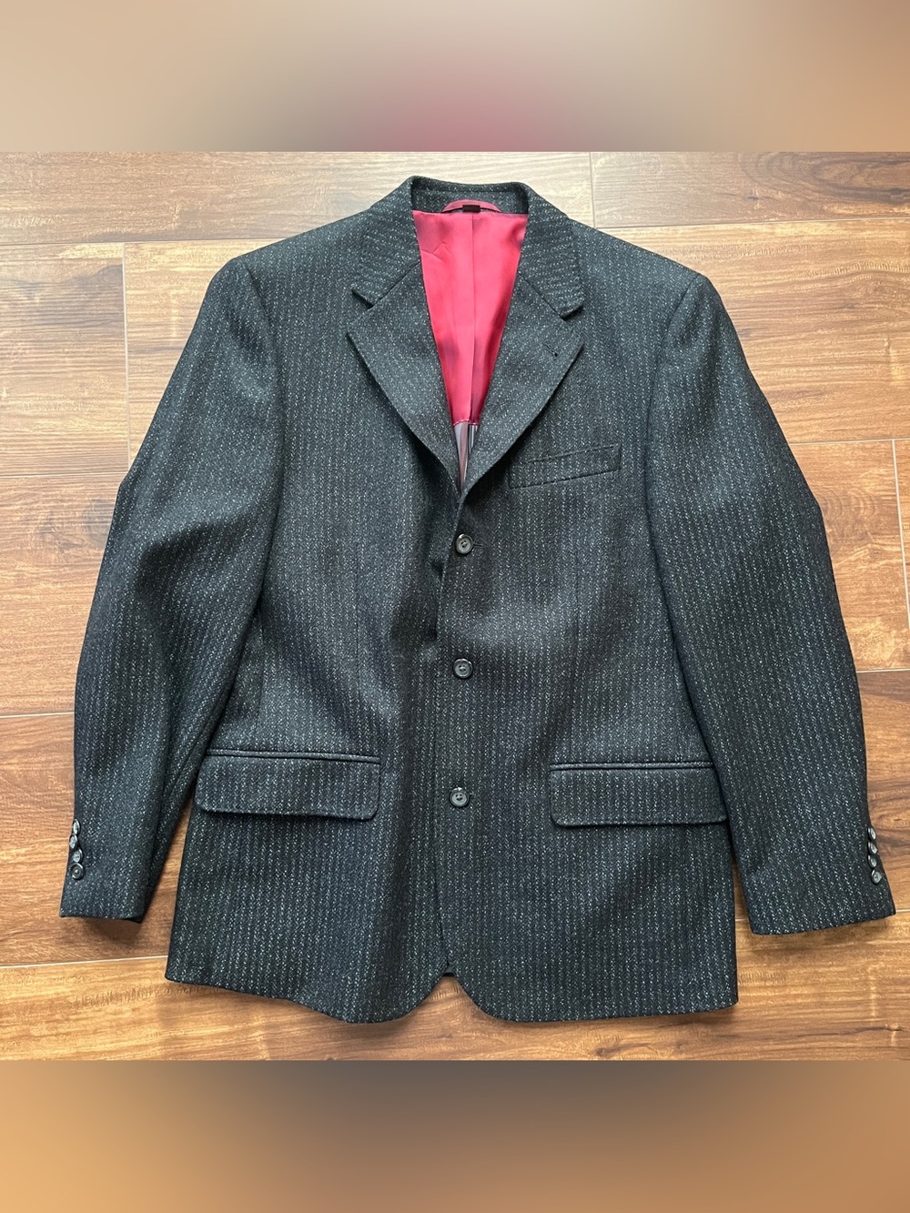 Kroon lambswool cashmere pinstripe Sport Coat Charcoal Grey Blazer vintage y2kk